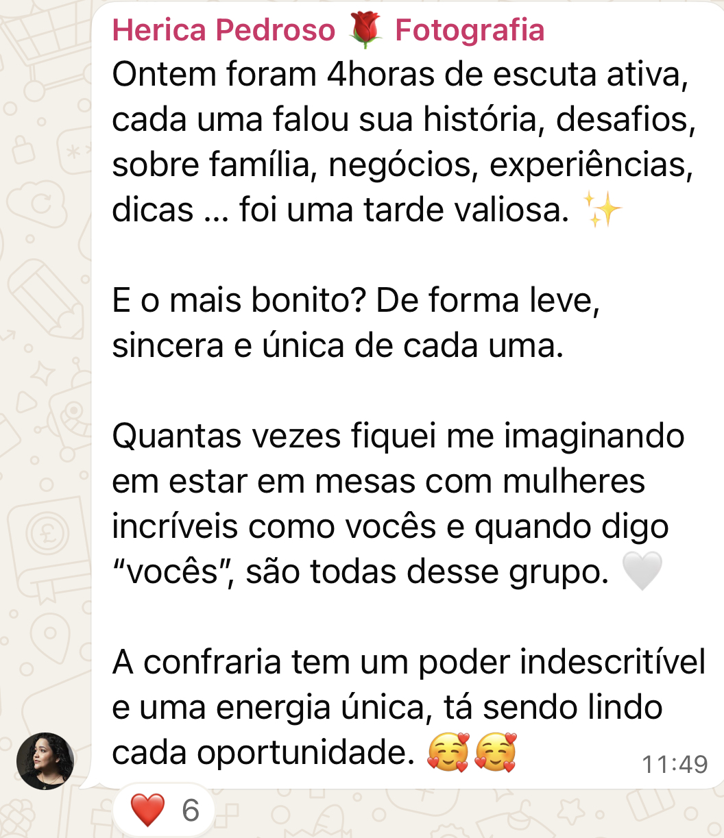 Depoimento da confreira Herica Pedroso sobre uma tarde de escuta ativa e o poder da Confraria