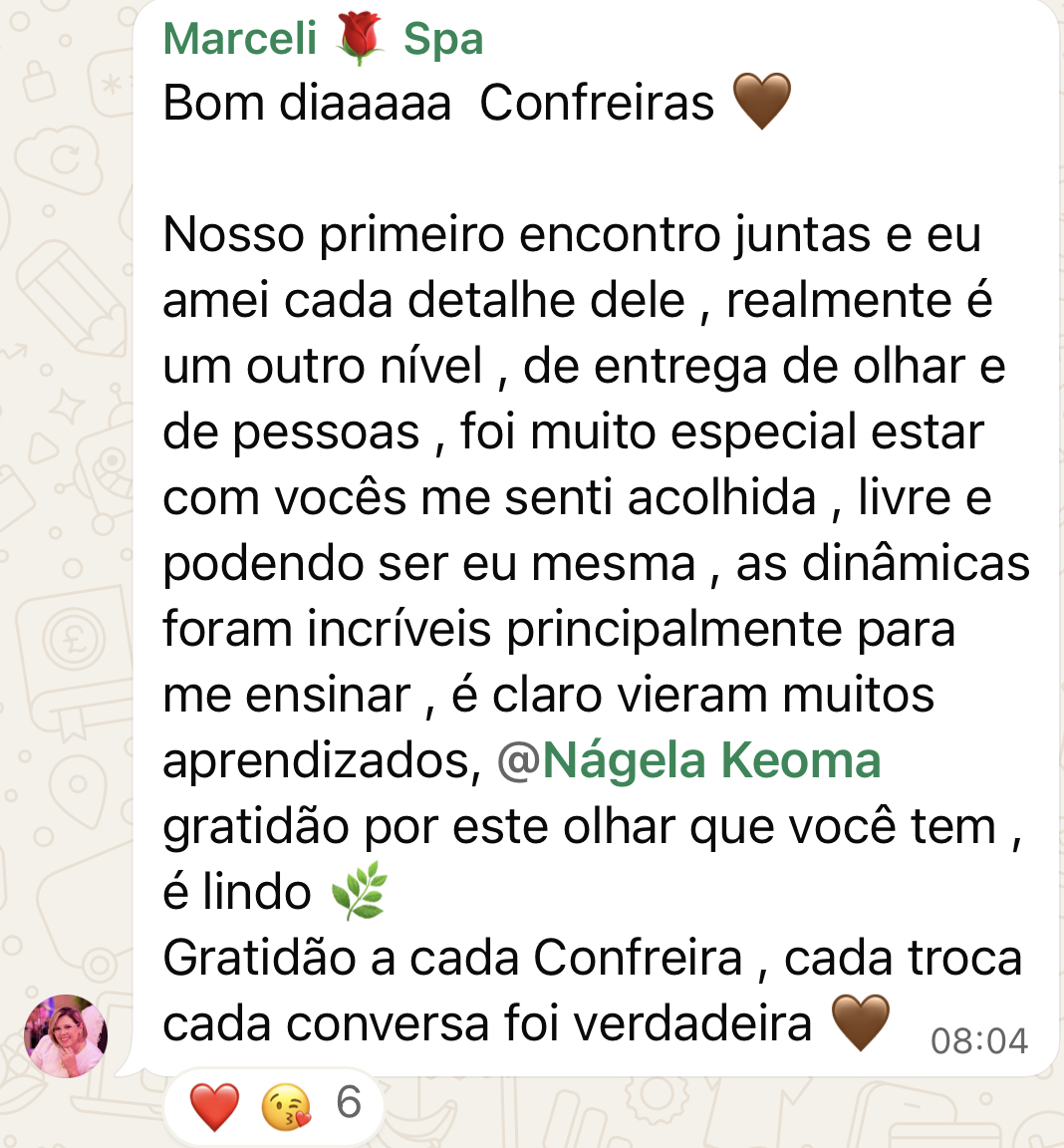Depoimento da confreira Marceli sobre o acolhimento no primeiro encontro da Confraria