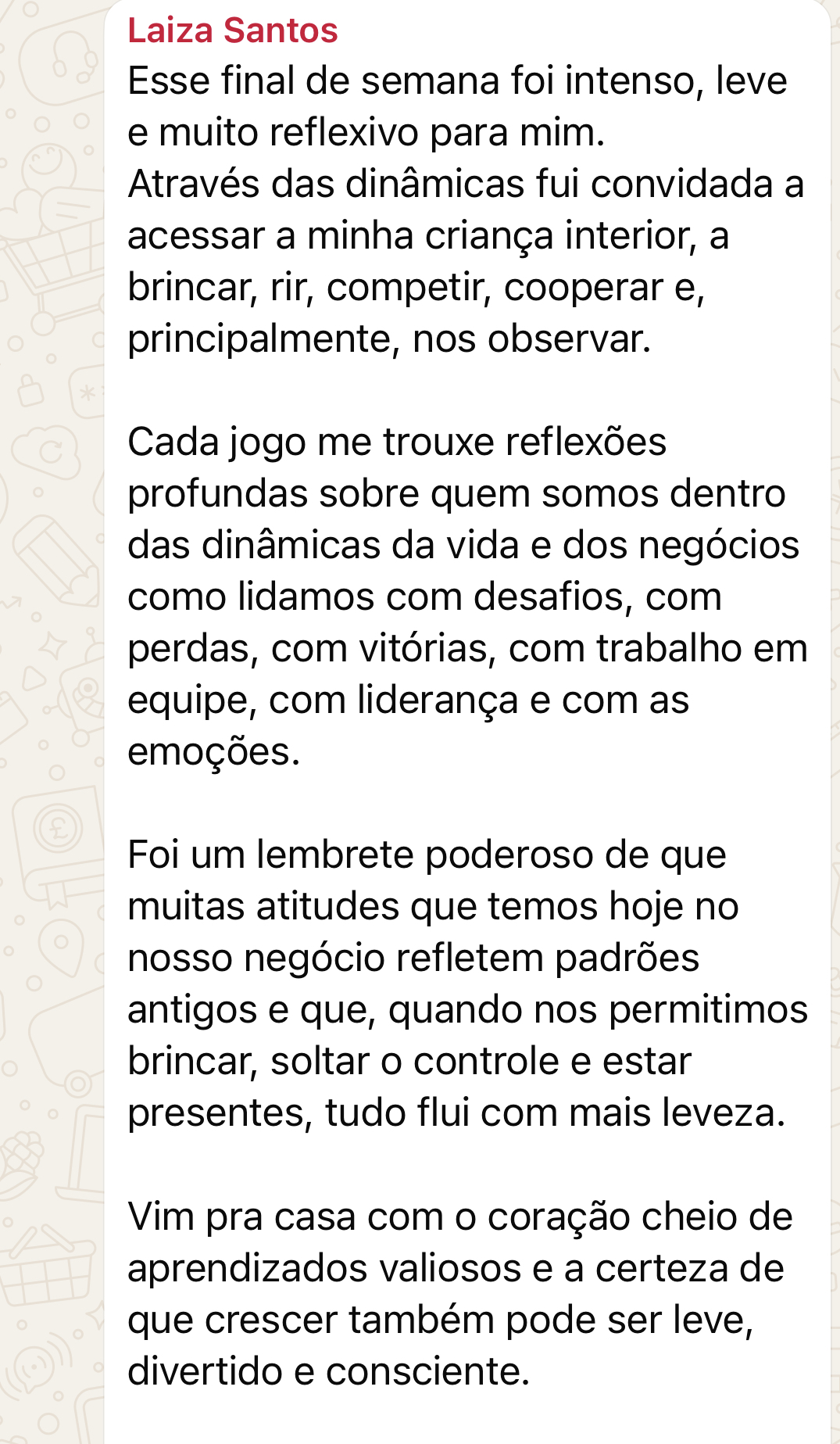 Depoimento da confreira Laiza Santos sobre reflexões e aprendizados em um final de semana da Confraria